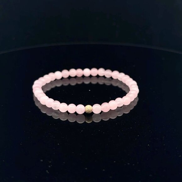 RAFANTHIA Jewelry - Gemstones Rose Quartz Mini 4mm Stretchable Bracelet 14k Gold Bead Charm Stardust